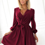 339-3 BINDY Kobieca sukienka z dekoltem - BORDOWA-1