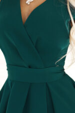 348-11 SCARLETT - rozkloszowana sukienka z kopertowym dekoltem - ZIELONA-5