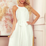 350-1 ALIZEE - szyfonowa sukienka z wiązaniem - ECRU-1