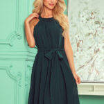 350-4 ALIZEE - szyfonowa sukienka z wiązaniem - ZIELEŃ BUTELKOWA-1