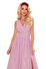 362-3 JUSTINE Długa suknia z dekoltem i wiązaniem - PUDROWY RÓŻ-7