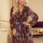 364-2 LAUREN Szyfonowa sukienka z dekoltem i falbankami - PANTERKA-1