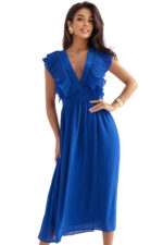 367-3 YANA Sukienka midi z plisowanymi falbankami i dekoltem - kolor chabrowy-11