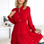 395-1 Sukienka z dekoltem i złotymi guzikami - CZERWONA-1