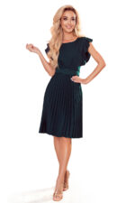 396-3 LAYLA Plisowana sukienka z paskiem - ZIELEŃ BUTELKOWA-6