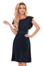 396-3 LAYLA Plisowana sukienka z paskiem - ZIELEŃ BUTELKOWA-7