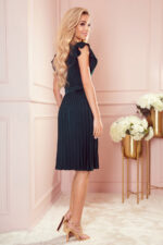 396-3 LAYLA Plisowana sukienka z paskiem - ZIELEŃ BUTELKOWA-2