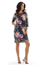 40-18 JOLA Oversize’owa sukienka z kieszeniami - czekoladowy odcień z kwiatowym wzorem-10