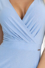 411-13 CRYSTAL połyskująca długa suknia z dekoltem - BŁĘKITNA z brokatem-6