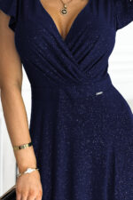 411-3 CRYSTAL połyskująca długa suknia z dekoltem - GRANATOWA-6