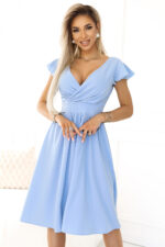 425-12 MATILDE Sukienka z dekoltem i krótkim rękawkiem - BŁĘKITNA-4