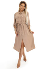 531-3 Szmizjerka midi ze złotymi guzikami i wiązaniem - MOCHA MOUSSE-7