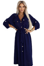 531-6 Szmizjerka midi ze złotymi guzikami i wiązaniem - GRANATOWA-7