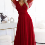 562-2 NASTIA Długa sukienka z dekoltem i krótkim rękawkiem - BORDOWA-1