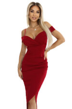 564-8 CALLIE Sukienka midi z odkrytymi ramionami i dekoltem - BORDOWA-7