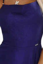 566-1 PERLA Długa połyskująca suknia z wyjątkowym wiązaniem na plecach - GRANATOWA-6