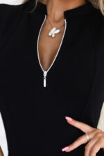 573-1 Rozkloszowana sukienka z zamkiem z przodu - CZARNA-5