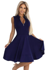 573-2 Ekskluzywna sukienka z rozkloszowanym dołem i złotym zamkiem - GRANATOWA-7