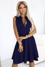 573-2 Ekskluzywna sukienka z rozkloszowanym dołem i złotym zamkiem - GRANATOWA-2