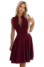 573-4 Ekskluzywna sukienka z rozkloszowanym dołem i zamkiem - bordowa-7