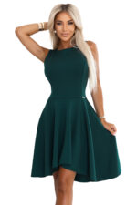 575-2 Rozkloszowana sukienka z efektownym dłuższym tyłem - butelkowa zieleń-8