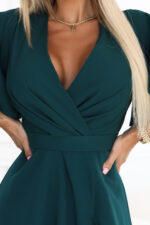 581-8 JENNIFER długa suknia z rozcięciem na nogę, rękawkiem i dekoltem - zieleń butelkowa-8