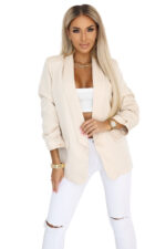 588-2 Damska klasyczna marynarka z drapowanymi rękawkami - beżowa-6