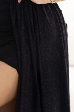 600-1 SELENA zjawiskowa długa sukienka na jedno ramię z brokatowym połyskiem i rozcięciem na nodze - CZARNA-6