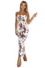 611-1 SAVANNAH dopasowana sukienka bez ramiączek - brązowo-biały wzór boho-8