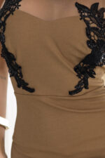 617-1 Długa suknia syrenka z czarną koronką i siateczką - MOCHA MOUSSE-8