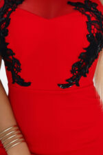 617-3 Długa suknia syrenka z czarną koronką i siateczką - CZERWONA-6