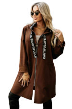 632-2 Casualowy płaszczyk z zamkiem i modnymi detalami - czekoladowy-9