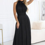 636-3 VERONICA luksusowa długa suknia z brokatowym akcentem i szykownym krojem - czarna-1