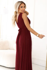 637-1 Wieczorowa długa sukienka z brokatowym akcentem i głębokim dekoltem - bordowa-5