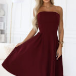 641-1 VIVIENNE gorsetowa rozkloszowana sukienka midi na wyjątkowe okazje - bordowa-1