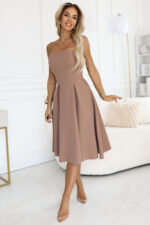 641-2 VIVIENNE gorsetowa rozkloszowana sukienka midi na wyjątkowe okazje - beżowa-4