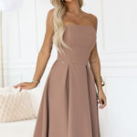 641-2 VIVIENNE gorsetowa rozkloszowana sukienka midi na wyjątkowe okazje - beżowa-1