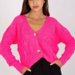 Sweter Kardigan Model LC-SW-8035.06X Fluo Pink - Rue Paris -1