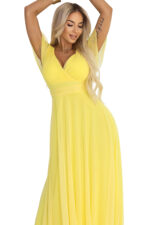 562-8 NASTIA Długa sukienka z dekoltem, wiązaniem i krótkim rękawkiem - cytrynowe limoncello-11
