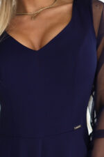 640-3 LORETTA wyjątkowa długa sukienka z tiulowymi rękawami i dekoltem - granatowa-6