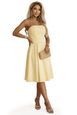 641-3 VIVIENNE gorsetowa rozkloszowana sukienka midi z paskiem - pastelowy żółty-13