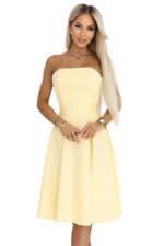 641-3 VIVIENNE gorsetowa rozkloszowana sukienka midi z paskiem - pastelowy żółty-12