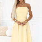 641-3 VIVIENNE gorsetowa rozkloszowana sukienka midi z paskiem - pastelowy żółty-1