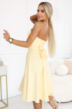 641-3 VIVIENNE gorsetowa rozkloszowana sukienka midi z paskiem - pastelowy żółty-2