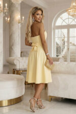 641-3 VIVIENNE gorsetowa rozkloszowana sukienka midi z paskiem - pastelowy żółty-6