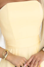 641-3 VIVIENNE gorsetowa rozkloszowana sukienka midi z paskiem - pastelowy żółty-9