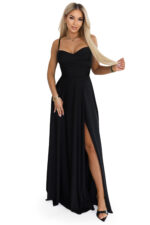 646-4 Długa sukienka wieczorowa na ramiączkach z rozcięciem na nodze - czarna-10