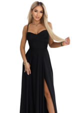 646-4 Długa sukienka wieczorowa na ramiączkach z rozcięciem na nodze - czarna-8