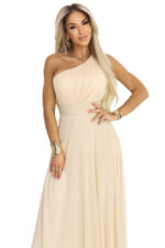 656-2 Długa błyszcząca suknia wieczorowa na jedno ramię - szampański beż-11