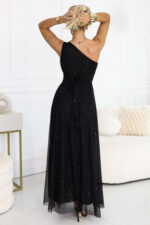 656-3 Długa błyszcząca suknia wieczorowa na jedno ramię - klasyczna czerń-4